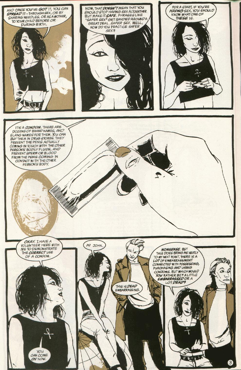 Illustration for article titled Neil Gaiman's 1994 safe sex PSA starring Death from Sandman and John Constantine